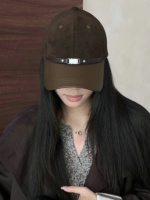 Women Accessories Spliced Faux Leather Vintage Peaked Cap