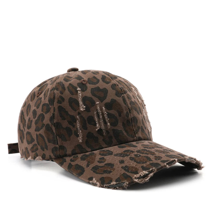 Vintage Distressed Leopard Print Baseball Cap