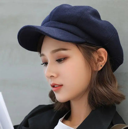 Autumn Winter Hats For Women Solid Plain Octagonal Newsboy Cap