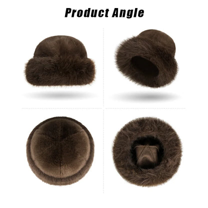 Solid Color Bucket Hat Thick Coldproof Faux Fur Basin Hats Soft Plush Fisherman Cap