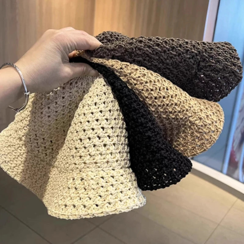 Breathable Summer Hollow Out Knitted Bucket Hats