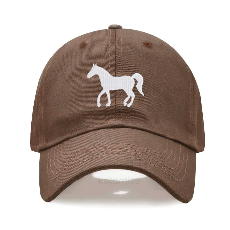 Horse Embroidered Baseball Cap For Women Men Fashion Adjustable Washed Cotton