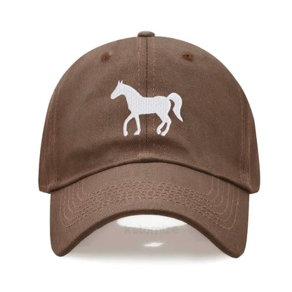Horse Embroidered Baseball Cap For Women Men Fashion Adjustable Washed Cotton