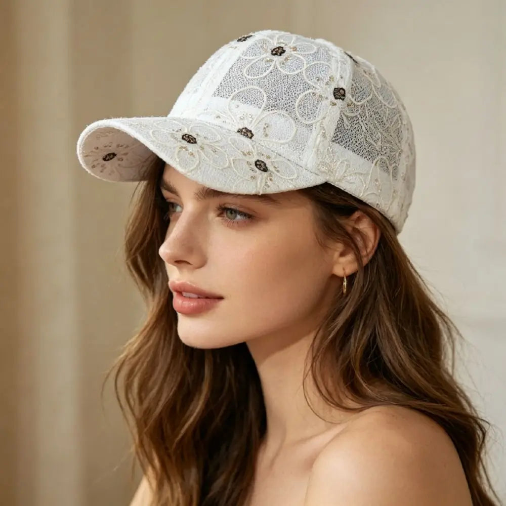 Lace Flower Embroidery Summer Baseball Cap