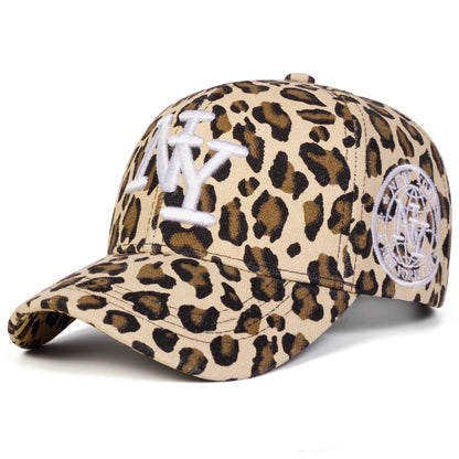 Unisex NY Letter Embroidery Leopard Print Baseball Caps Spring Autumn Sports Cap