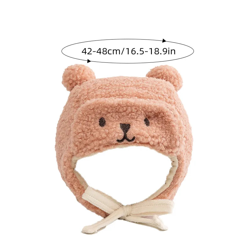 Cartoon Bear Plush Baby Hat Winter Polar Fleece Beanie Cap For Kids