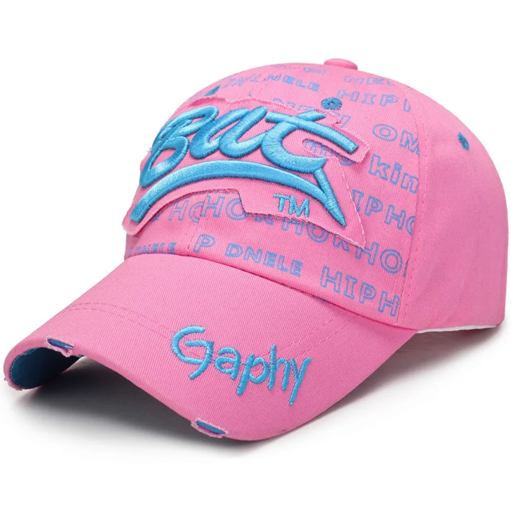Versatile Broken Hole BAT Embroidery Adjustable Peaked Cap Casual Sunscreen Hats Outdoor Sports