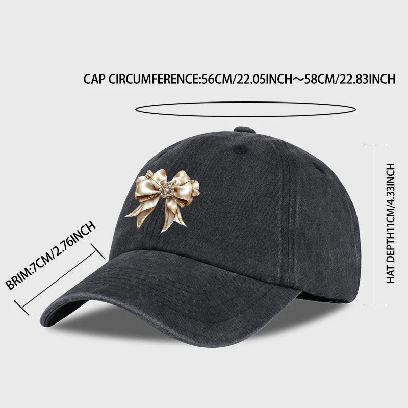 Satin Bow Print Washed Baseball Cap