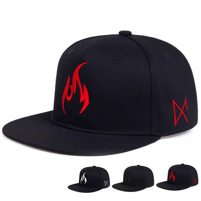 Unisex Flame Embroidery Hip-hop Hats Outdoor Casual Snapback Caps
