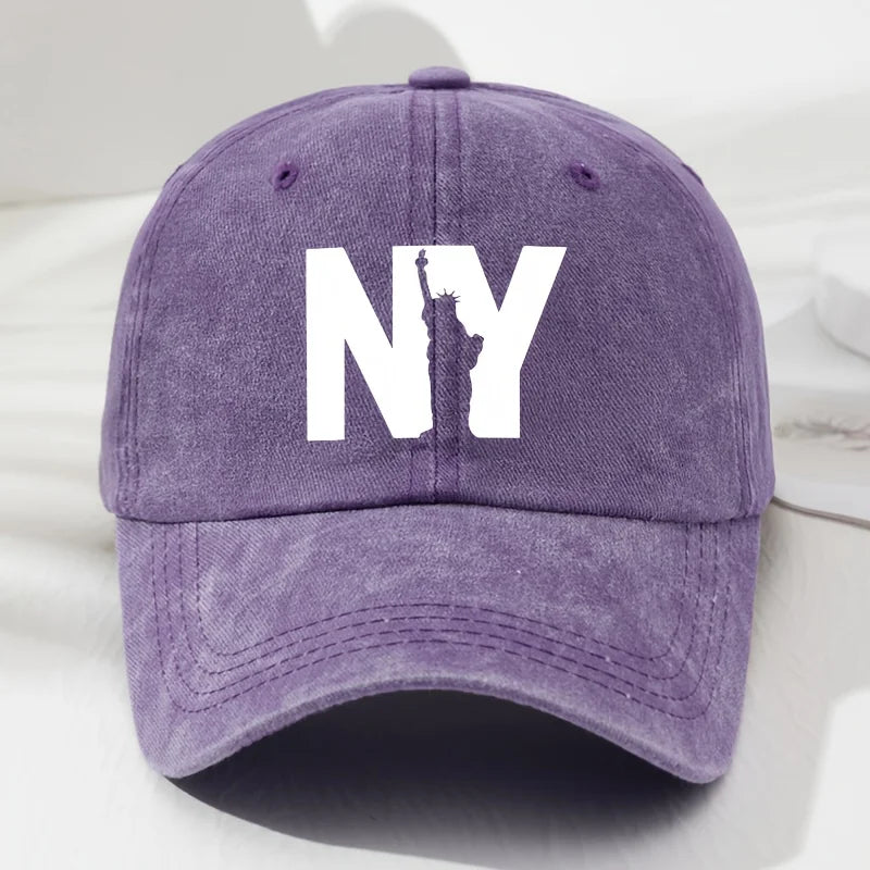 Unisex NY Goddess Print Soft Top Baseball Cap, Adjustable Outdoor Hat