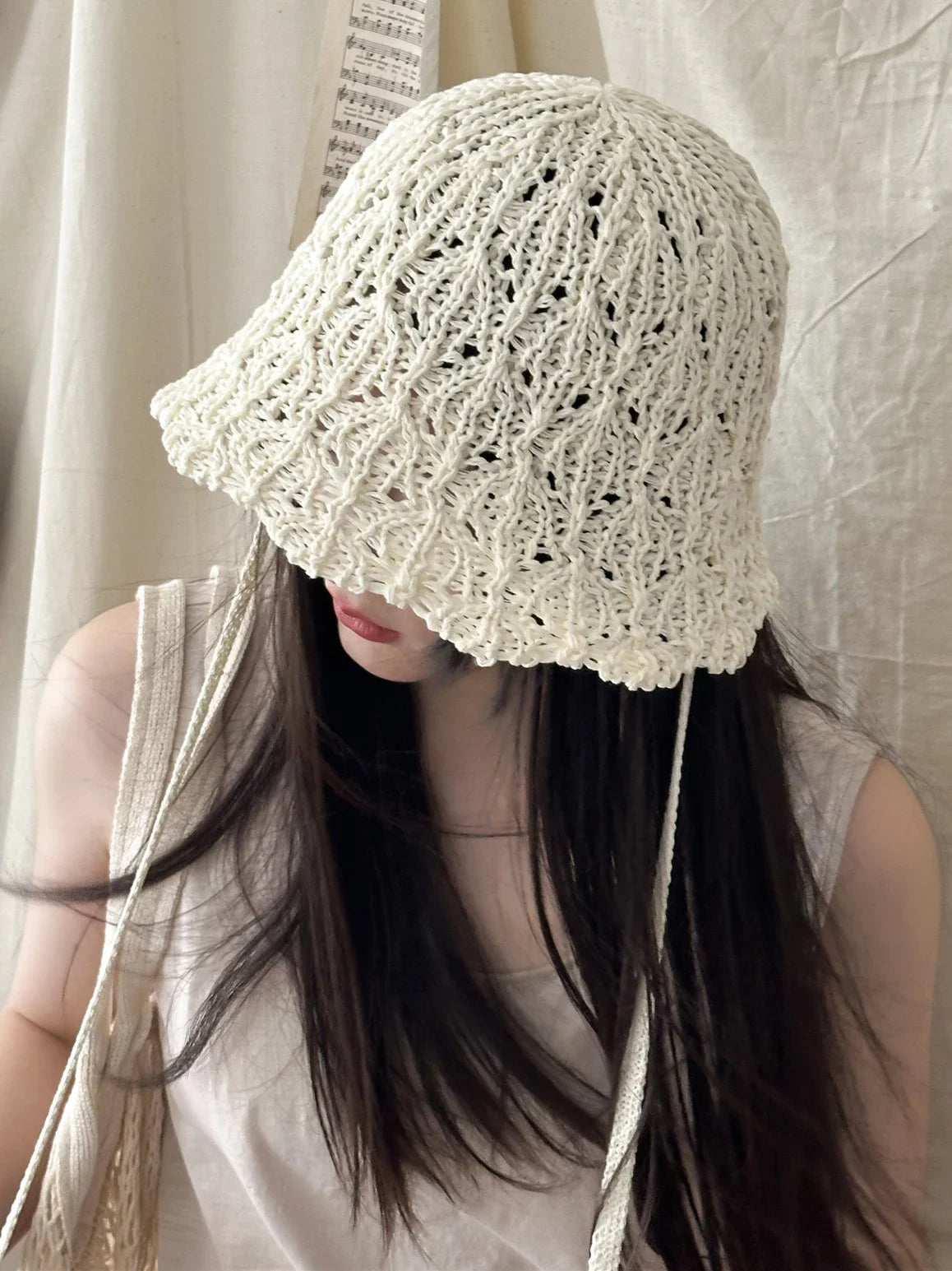 Japanese Knitted Hollow Out Bucket Hat Women's