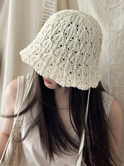 Japanese Knitted Hollow Out Bucket Hat Women's