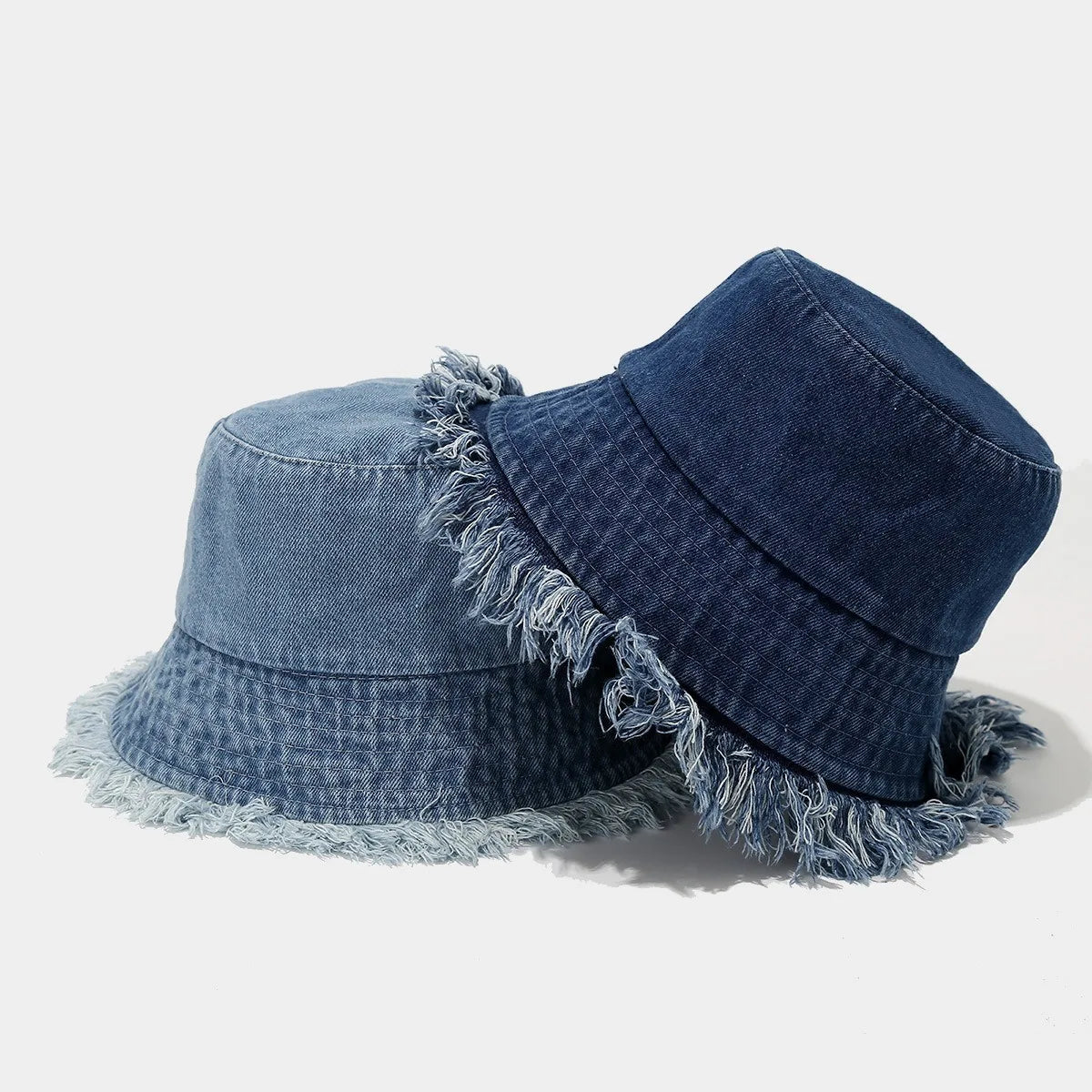 Unisex Trendy Autumn Solid Tassel Edge Washed Denim Summer Bucket Hat For Women