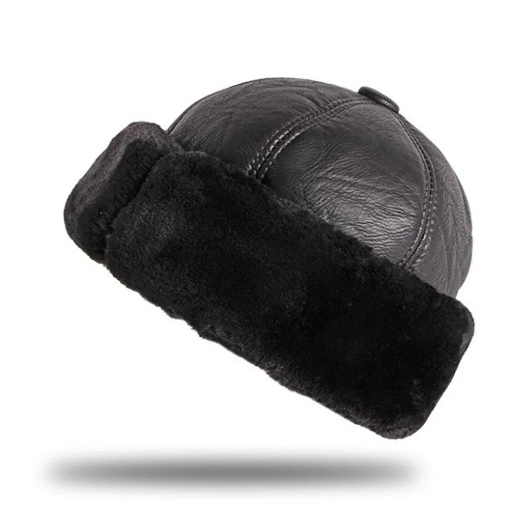Warm Thick Winter Hat Fleece Lined Fur Leather Men Hat