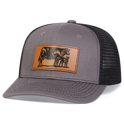 Unisex Brown Cow Leather Label Baseball Net Caps Spring and Summer