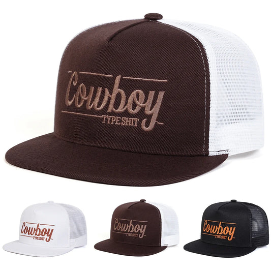 Unisex COWBOY Letter Embroidery Hip Hop Net Hats Spring Summer Outdoor Adjustable Casual Sunscreen Hat Sports Cap