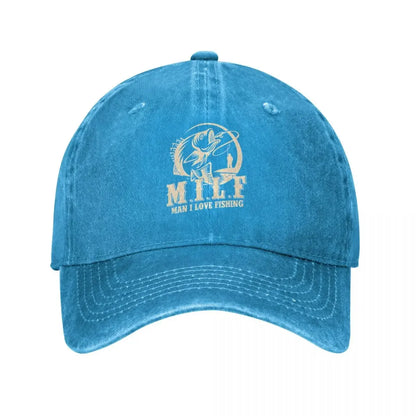 Fashion MILF Man I Love Fishing Baseball Cap Unisex Style Distressed Cotton Sun Cap