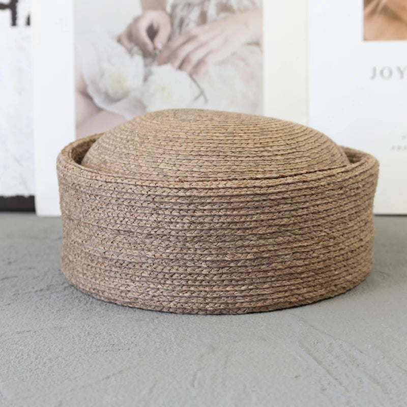 Brown Pillbox Hat Summer Straw Beret Sun Hats French
