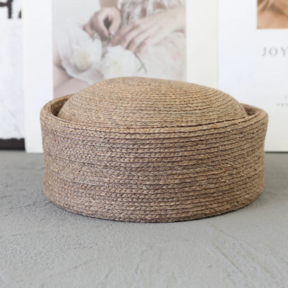 Brown Pillbox Hat Summer Straw Beret Sun Hats French