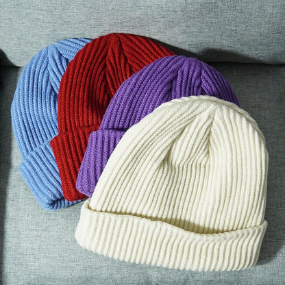 Unisex Solid Color Warm Knitted Beanies For Women Men Winter Autumn