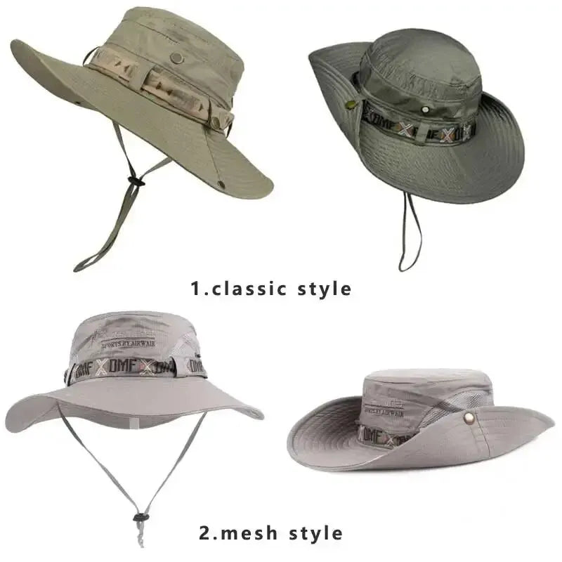 Summer Men Bucket Hat Outdoor UV Protection Wide Brim Panama Safari Hunting Hiking Hat