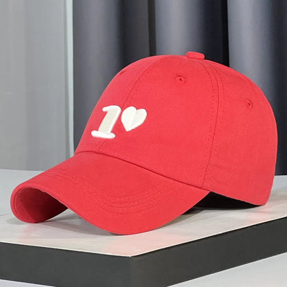 Heart-Embroidered Soft-Top Baseball Cap
