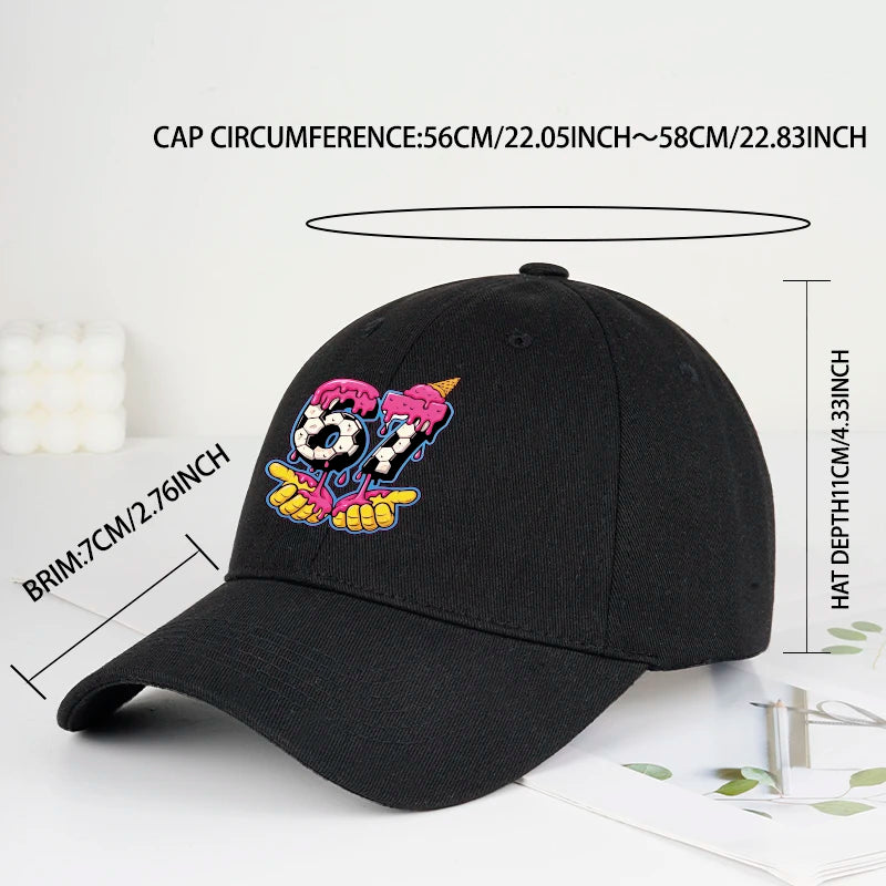 Cartoon Drip Number 67 Soccer Print Baseball Cap