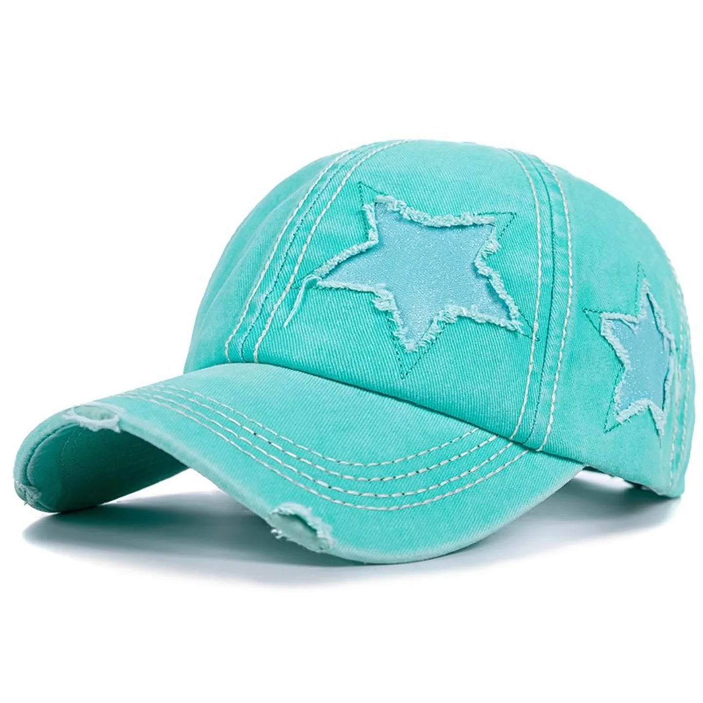 Retro Y2k Star Washed Denim Hole Star Baseball Cap