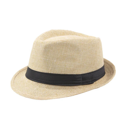 Trendy Wide Brim Men Straw Hat Women Summer Solid Color Fedoras Jazz Sun Cap