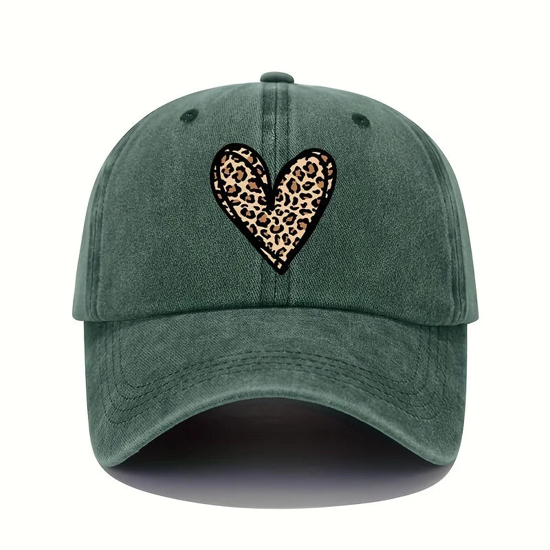 Valentine's Day Leopard Print Heart Print Retro Lightweight Washable Baseball Cap Women's