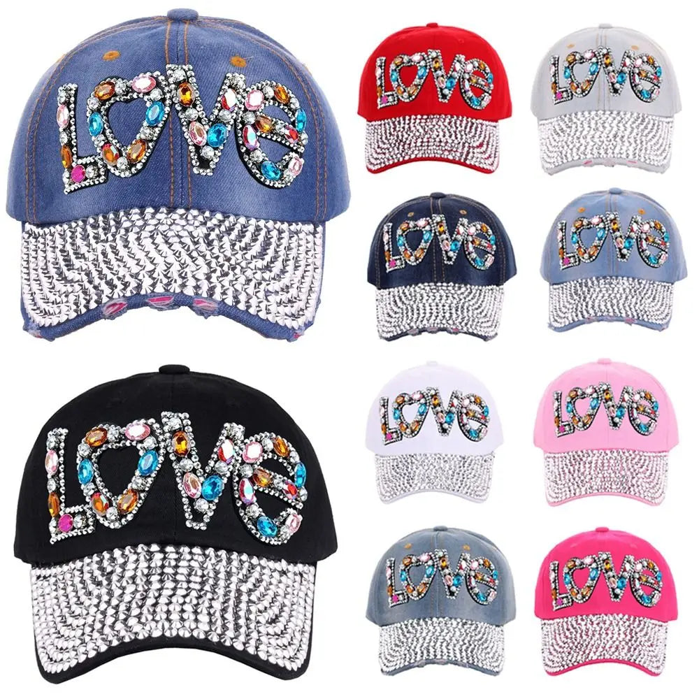 Outdoor Sports Love Rhinestones Baseball Caps Women Girls