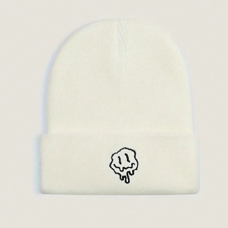 Funny Embroidered Melted Smiling Face Men's Knitted Brimless Hat