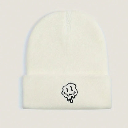 Funny Embroidered Melted Smiling Face Men's Knitted Brimless Hat