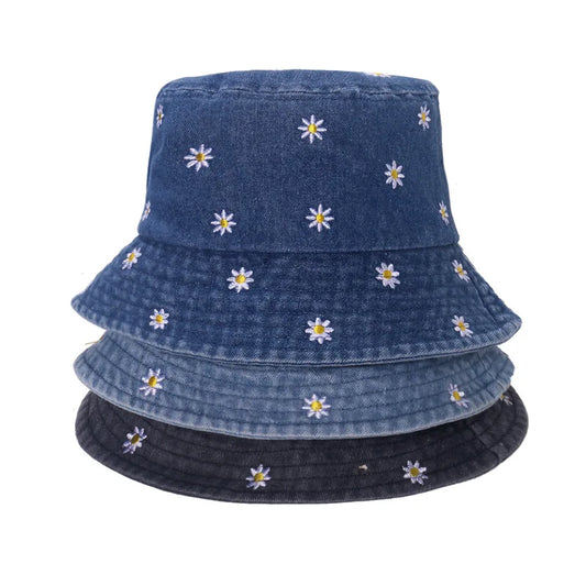 Popular Little Daisy Embroidered Cotton Summer Jeans Bucket Hat