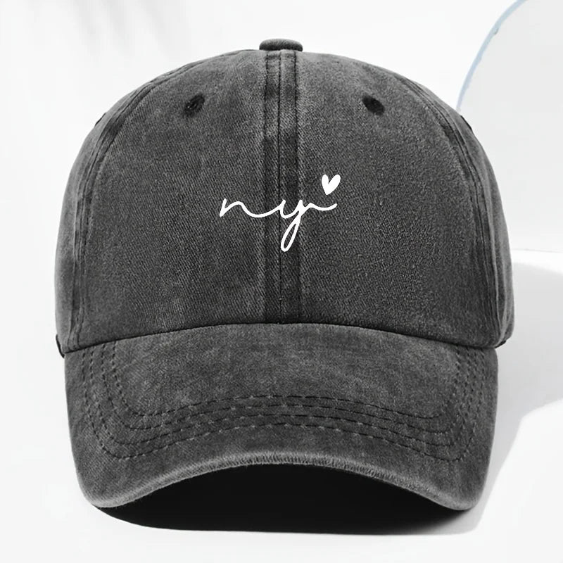 Small Heart Print Washed Vintage Baseball Cap Fashion Men Women Sun Hat