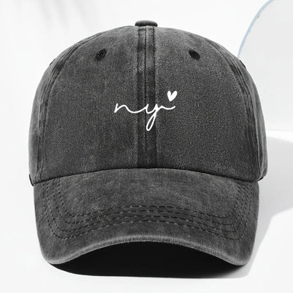 Small Heart Print Washed Vintage Baseball Cap Fashion Men Women Sun Hat