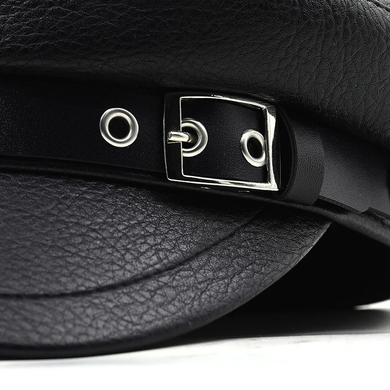 Casual Military Caps Woman Pu Beret Flat Hats