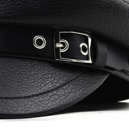 Casual Military Caps Woman Pu Beret Flat Hats