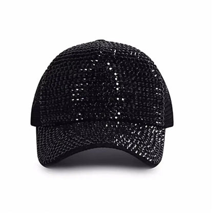Baseball Cap Women Full Rhinestone Beads Mesh Cap