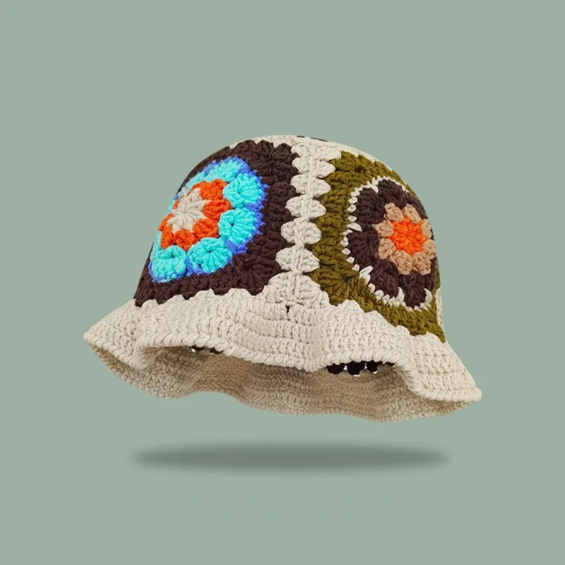 Dopamine Autumn Crochet Panama Cap Korean Handmade Bucket Hats