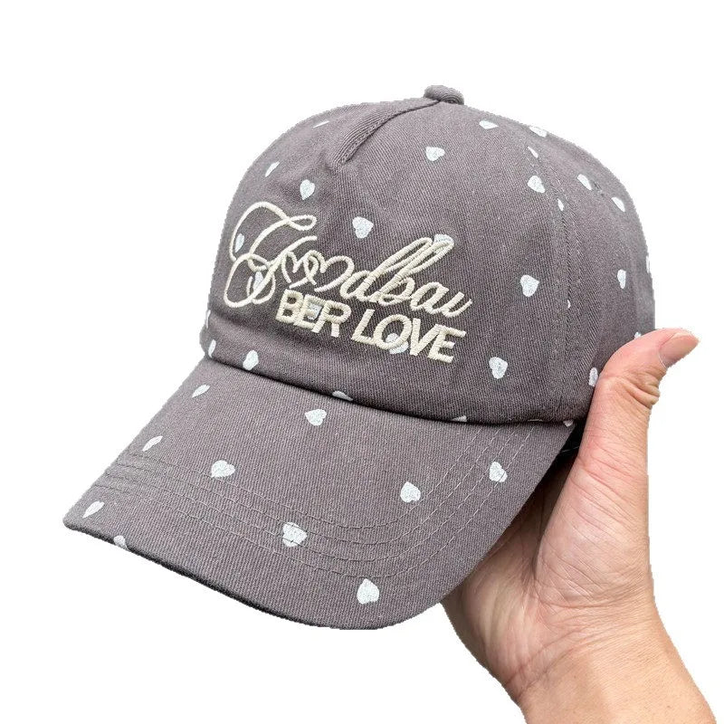 Korean Version Heart Letter Embroidered Polka Dot Baseball Cap