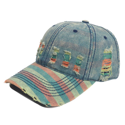 Unique Design Denim Patchwork Distressed Colorful Baseball Cap