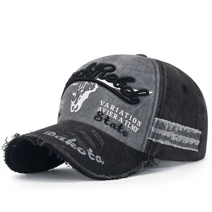 Four Seasons Baseball Cap Casual Wash Embroidered Cap Curved Brim Bowler Sun Hat Vintage distressed