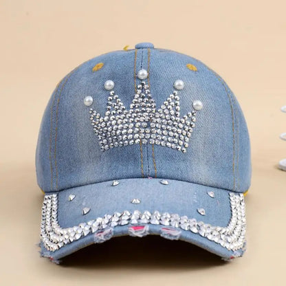 Baseball Cap Women Retro Street Crown Beads Denim