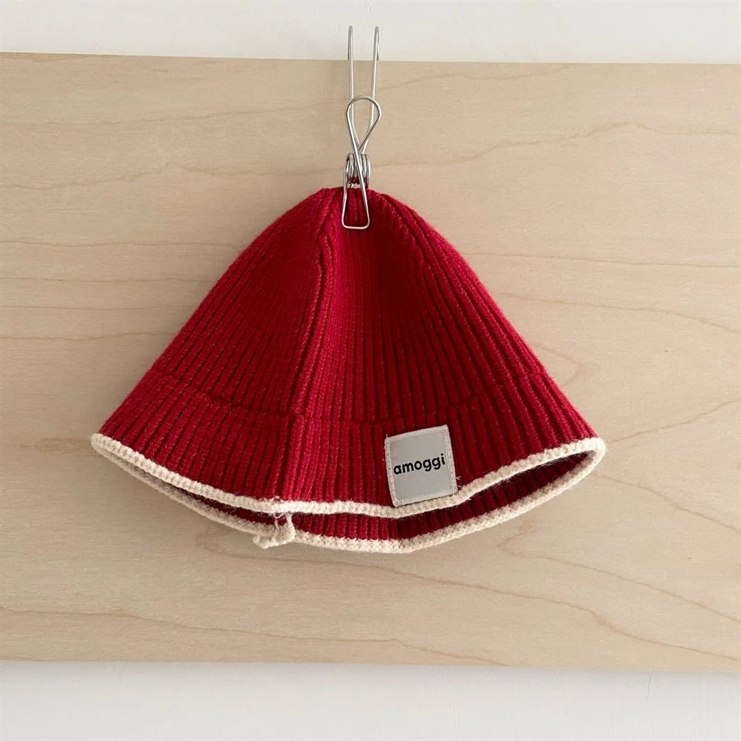 2026 Autumn Korean Baby Bucket Hat Letter Patch Solid Color Knit Hat