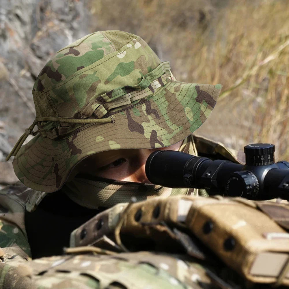 Camouflage Enthusiasts Square Pocket Camo Bonnie Cap US Bucket Benny Hats Fishing