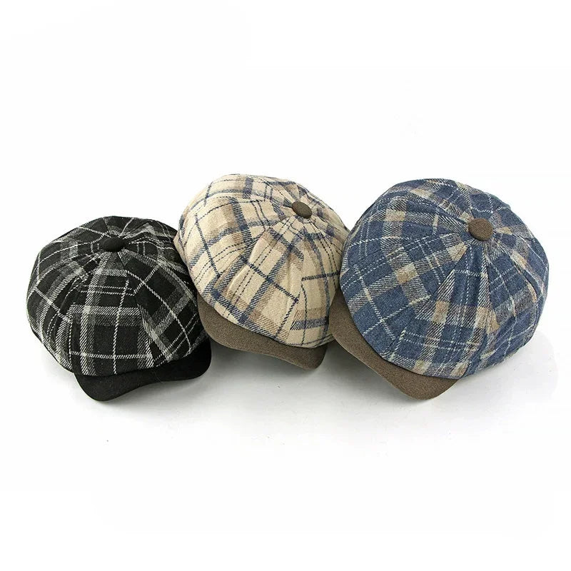 Spring And Autumn Cotton Geometric Print Warm Newsboy Caps