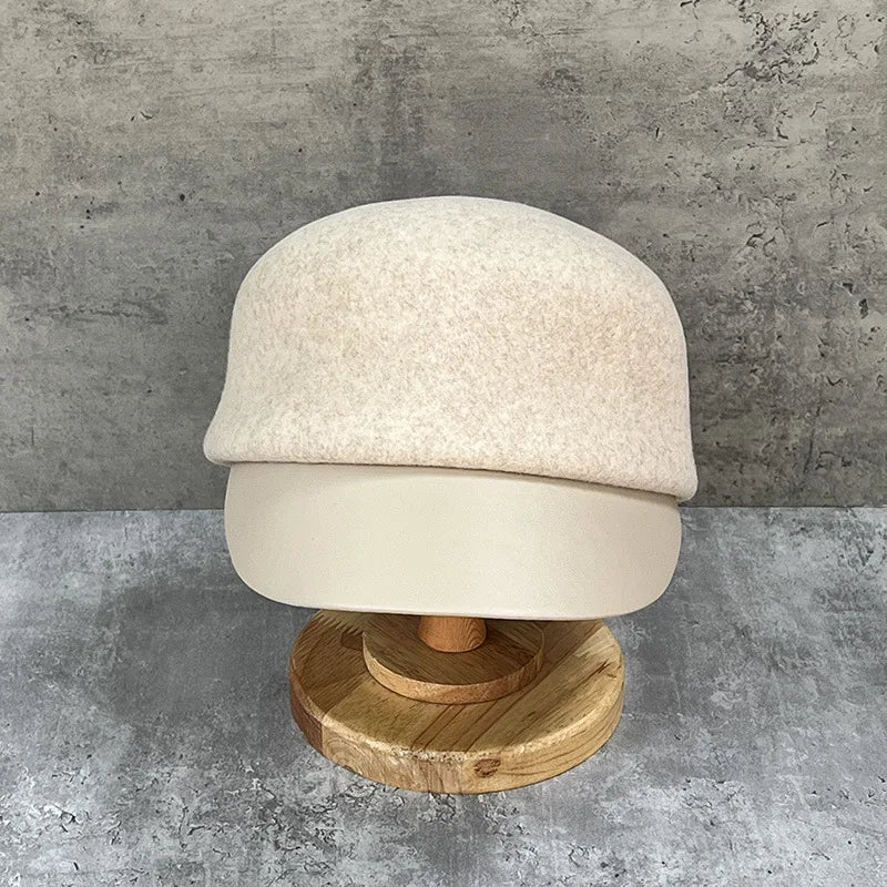 Gentle Beige Wool Equestrian Hat Female Autumn Winter