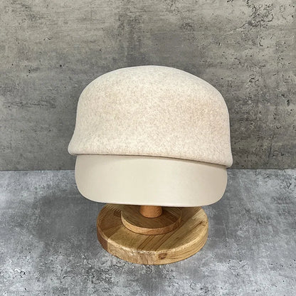 Gentle Beige Wool Equestrian Hat Female Autumn Winter