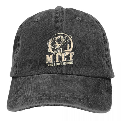 Fashion MILF Man I Love Fishing Baseball Cap Unisex Style Distressed Cotton Sun Cap